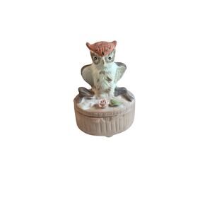 VINTAGE OWL FIGURINE PORCELAIN FIGURE CERAMIC TRINKET BOX BIRD COLLECTIBLE RETRO